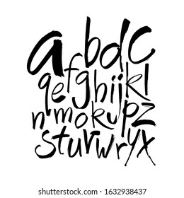 Vector Acrylic Brush Style Hand Drawn Alphabet Font. Calligraphy alphabet on a white background. Ink hand lettering.