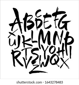 Vector Acrylic Brush Style Hand Drawn Alphabet Font. Calligraphy alphabet on a white background. Ink hand lettering.