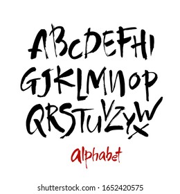Vector Acrylic Brush Style Hand Drawn Alphabet Font. Calligraphy alphabet on a white background. Ink hand lettering.