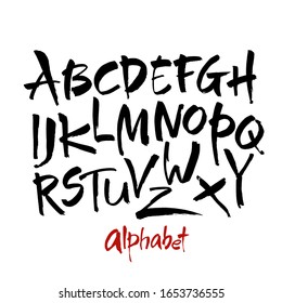 Vector Acrylic Brush Style Hand Drawn Alphabet Font. Calligraphy alphabet on a white background. Ink hand lettering.