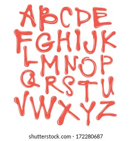 Vector Acrylic Brush Style Hand Drawn Colorful Calligraphy Alphabet Red Typeface Font