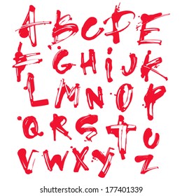 Vector Acrylic Brush Style Hand Drawn Red Calligraphy Alphabet Typeface Font