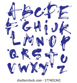Vector Acrylic Brush Style Hand Drawn Blue Calligraphy Alphabet Typeface Font