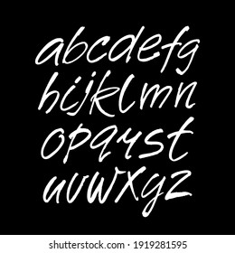 Vector Acrylic Brush Style Hand Drawn Alphabet Font. Calligraphy alphabet on a black background. Ink hand lettering.
