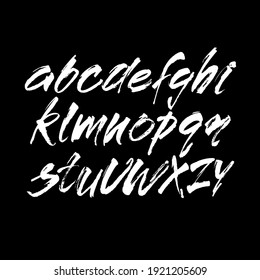 Vector Acrylic Brush Style Hand Drawn Alphabet Font. Calligraphy Alphabet On A Black Background. Ink Hand Lettering.