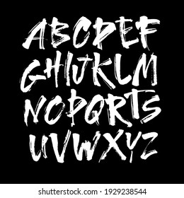 Vector Acrylic Brush Style Hand Drawn Alphabet Font. Calligraphy Alphabet On A Black Background. Ink Hand Lettering.