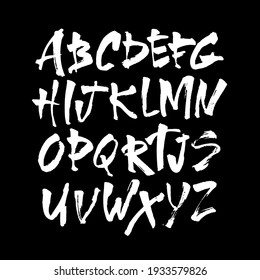 Vector Acrylic Brush Style Hand Drawn Alphabet Font. Calligraphy alphabet on a black background. Ink hand lettering.