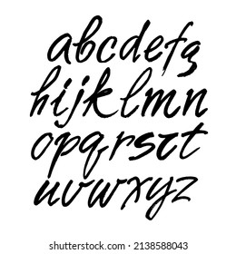 Vektorgrafik Akrylic Brush Style Handgezeichnet Alphabet-Schriftart. Kalligrafisches Alphabet auf weißem Hintergrund. Tinte handschriftlich.