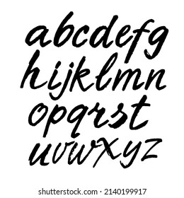 Vector Acrylic Brush Style Hand Drawn Alphabet Font. Calligraphy alphabet on a white background. Ink hand lettering.