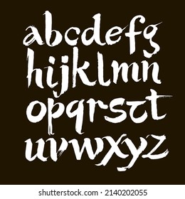 Vector Acrylic Brush Style Hand Drawn Alphabet Font. Calligraphy alphabet on a black background. Ink hand lettering.