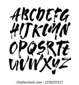 Vector Acrylic Brush Style Hand Drawn Alphabet Font. Calligraphy alphabet on a white background. Ink hand lettering.