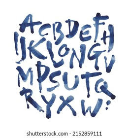 Vector Acrylic Brush Style Hand Drawn Alphabet Font. Calligraphy alphabet on a green background. Watercolor hand lettering.