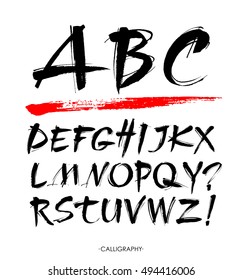 Vector Acrylic Brush Style Hand Drawn Alphabet Font. Calligraphy alphabet on a white background