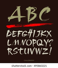 Vector Acrylic Brush Style Hand Drawn Alphabet Font. Calligraphy alphabet on a black background
