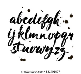 Vector Acrylic Brush Style Hand Drawn Alphabet Font. Calligraphy Alphabet On A White Background