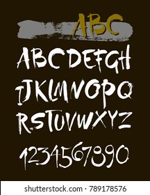 Vector Acrylic Brush Style Hand Drawn Alphabet Font. Calligraphy alphabet on a white background. Ink hand lettering.