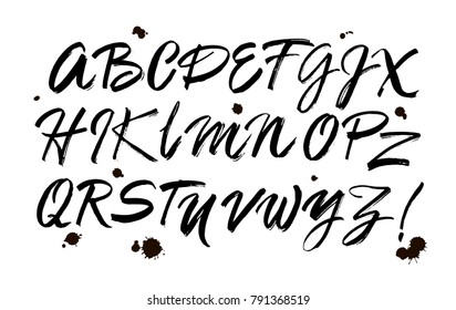 Vector Acrylic Brush Style Hand Drawn Alphabet Font. Calligraphy alphabet on a white background. Ink hand lettering.