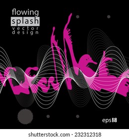 Vector acrylic contrast abstract spot, brush painted design element, graphic creative inky aerial illustration scanned and traced. Visual element with flowing lines.