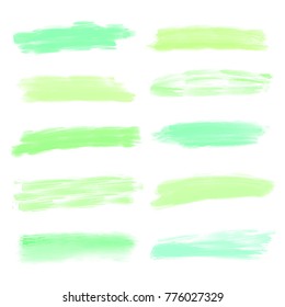 Vector acrylic green art brush painted texture. Watercolor stripes set isolated 