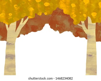 Vector acrylic illustration of autumn tree. Hand-drawn texture.Landscape background.
