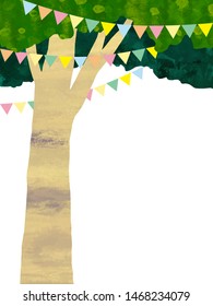 Vector acrylic illustration of decorated tree. Hand-drawn texture.Portrait background.
