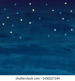 Vector acrylic illustration of starry sky. Hand-drawn texture.Square background.