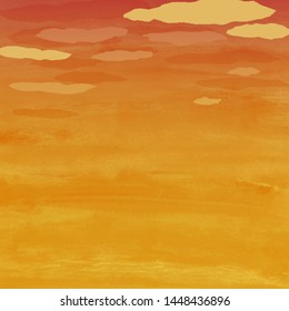 Vector acrylic illustration of sunset. Hand-drawn texture.Square background.