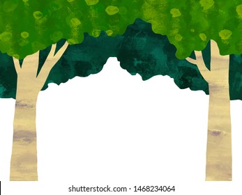Vector acrylic illustration of tree. Hand-drawn texture.Landscape background.
