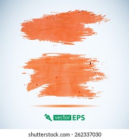 Vector acrylic orange ink spot. Wet brush stroke on paper texture. Dry brush strokes. Abstract composition for design elements