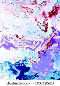 Vector acrylic paints. Liquid marble texture. Fluid art with blue, pink, purple colors.