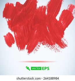 Vector acrylic red ink spot. Wet brush stroke on paper texture. Dry brush strokes. Abstract composition for design elements
