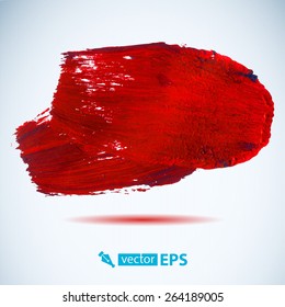 Vector acrylic red ink spot.  Wet brush stroke on paper texture. Dry brush strokes. Abstract composition for design elements