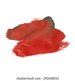 Vector acrylic red ink spot. Wet brush stroke on paper texture. Dry brush strokes. Abstract composition for design elements