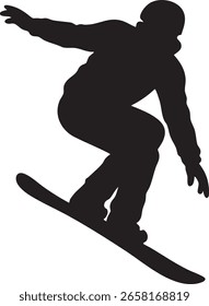 Vector Action Silhouette of Snowboarder Jumping with Outstretched Arms and Angled Board