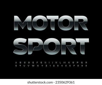 Banner de actividad del vector Motor Sport. Fuente metálica oscura. Conjunto brillante de letras y números alfabetos