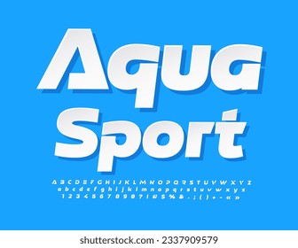 Vector activity emblem Aqua Sport. White sticker Font. Creative set of abstract style Alphabet Letters, Numbers and Symbols