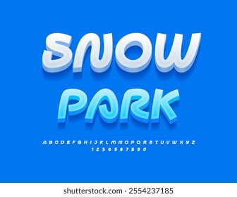 Vector activity flyer Snow Park with handwritten Font. Artistic style set of 3D Alphabet Letters and Numbers