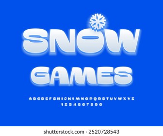 Vector activity logo Snow Games. Glowing Winter Font. Modern Alphabet Letters and Numbers set.