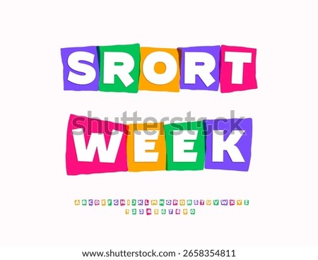 Vector Activity logo Sport Week. Blue sticker Font. Bright Digital Alphabet Letters and Numbers set