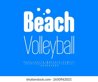 Vector Activity sign Beach Volleyball. Elegant White Font. Modern Alphabet Letters and Numbers set
