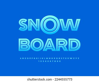 Vector activity sign Snowboard for Sport and Travel. Blue shiny Font. Creative Alphabet Letters and Numbers set