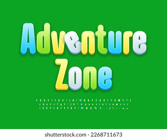 Vector activity template Adventure Zone with colorful 3D Font. Set of creative Alphabet Letters, Numbers and Symbols