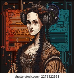 Vector of Ada Lovelace with computer circuit board in background