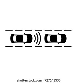 Vector adaptive cruise control icon. Cars icon. Radar, Lane detection warning. Sensor. Road lines.