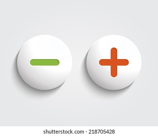 Vector add, cancel, or the plus and minus signs on buttons or circles icon isolated on white background