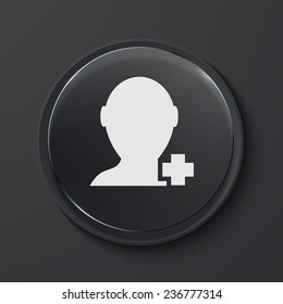 Vector add friend modern black glass circle icon. Eps10