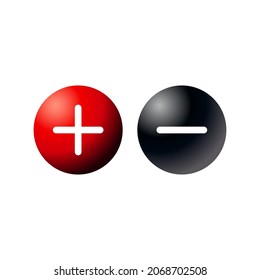 Vector add, subtract, or plus and minus signs on buttons or circle icons isolated on red and black backgrounds