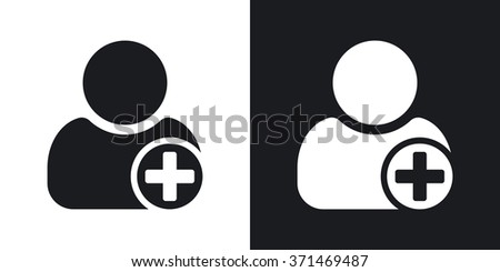 Vector add user icon with plus glyph. Two-tone version on black and white background