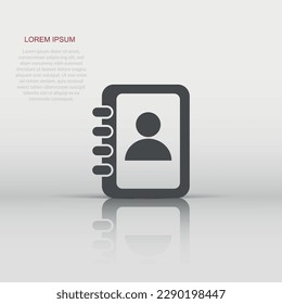 Vector address book icon in flat style. Contact note sign illustration pictogram. Notebook business concept.