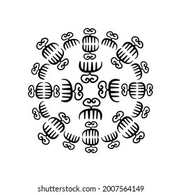 Vector Adinkra mandala con antiguos símbolos étnicos tribales. Impresión de pantalla ritual de pueblos y tribus africanos . Pintura artística de mano